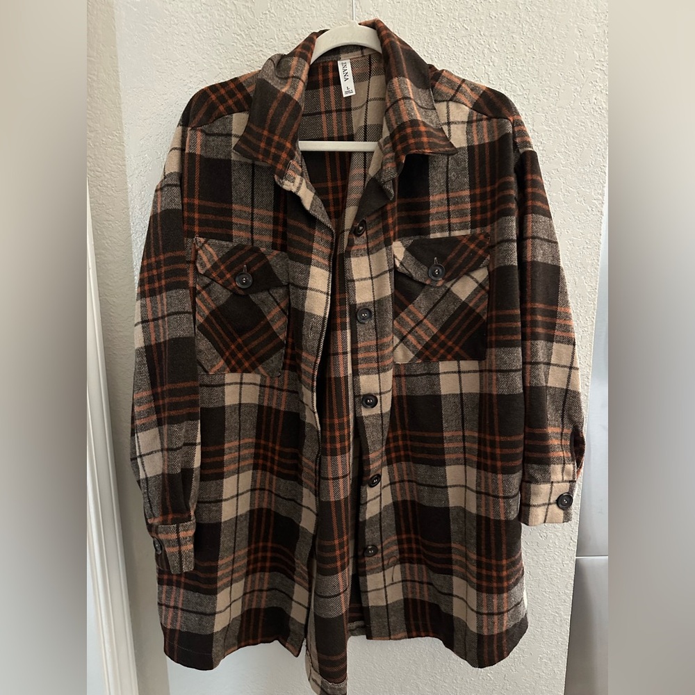 Brown Plaid Shacket Jacket